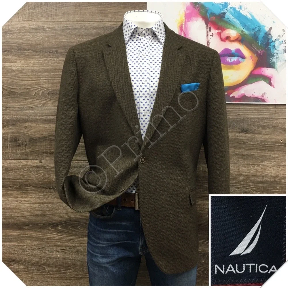 NAUTICA Mens Tweed Blazer Sport Coat Casual Jacket Size 50L Classic Wool Suit